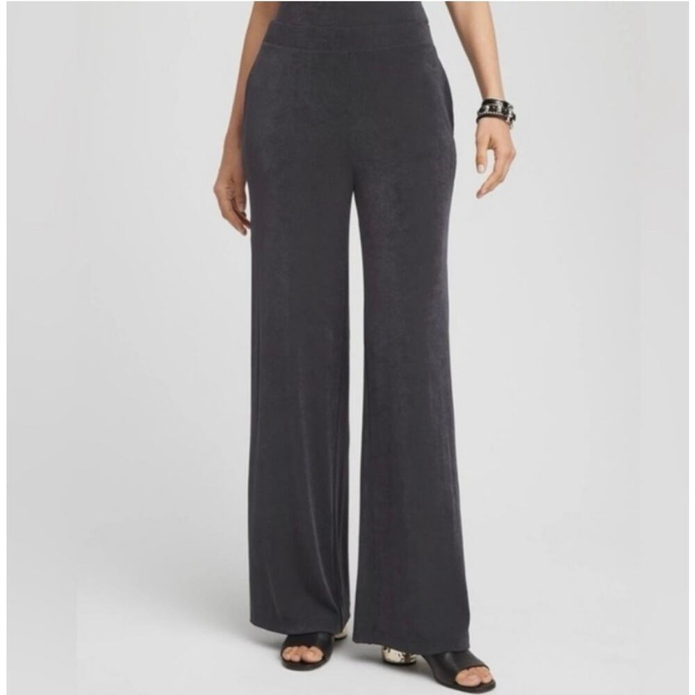 Chico's Travelers Gray Wide Leg Pants Size XL Short Acetate Spandex Knit Slacks
